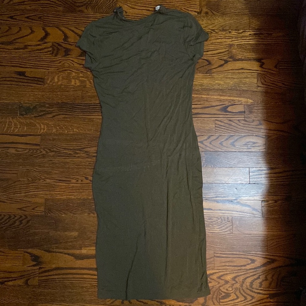Olive green light fabric midi t shirt dress